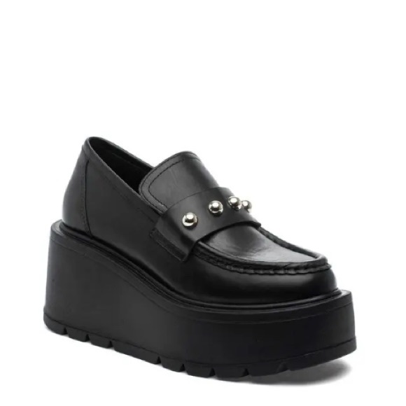 J/Slides NYC Vicky Platform Loafer in Black with Studded Detail